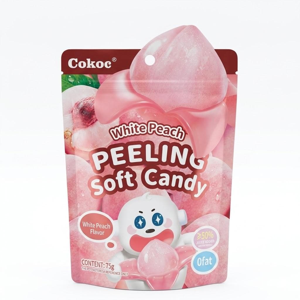 Цукерки з їстівною шкіркою Cokoc Peeling Soft Candy Peach 75 г - жувальні цукерки зі смаком персика (53800)