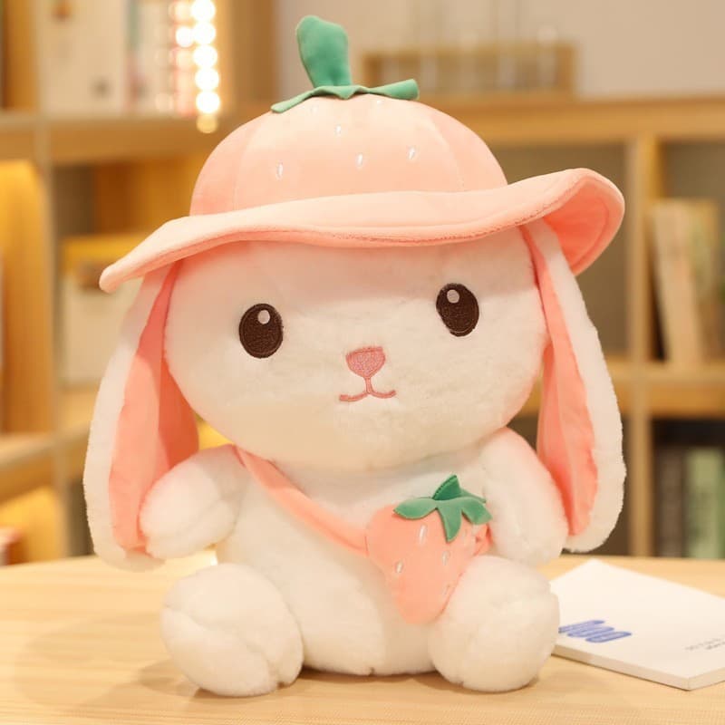 М'яка Плюшева Іграшка Plush Зайчик з Полуницею в Панамці 25 см (9355)
