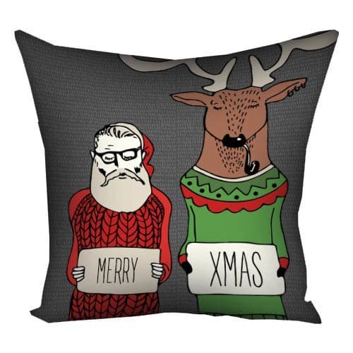Подушка Plush MERRY XMAS "Санта и Олень хипстеры" 40х40 черная (0642)