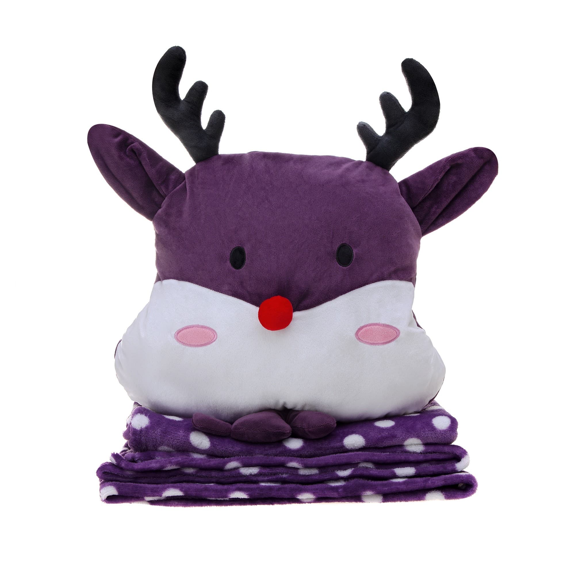 Подушка Plush с пледом Олень фиолетово белая (9206)