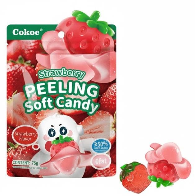 Цукерки з їстівною шкіркою Cokoc Peeling Soft Candy Strawberry 75 г - жувальні цукерки зі смаком полуниці (53810)